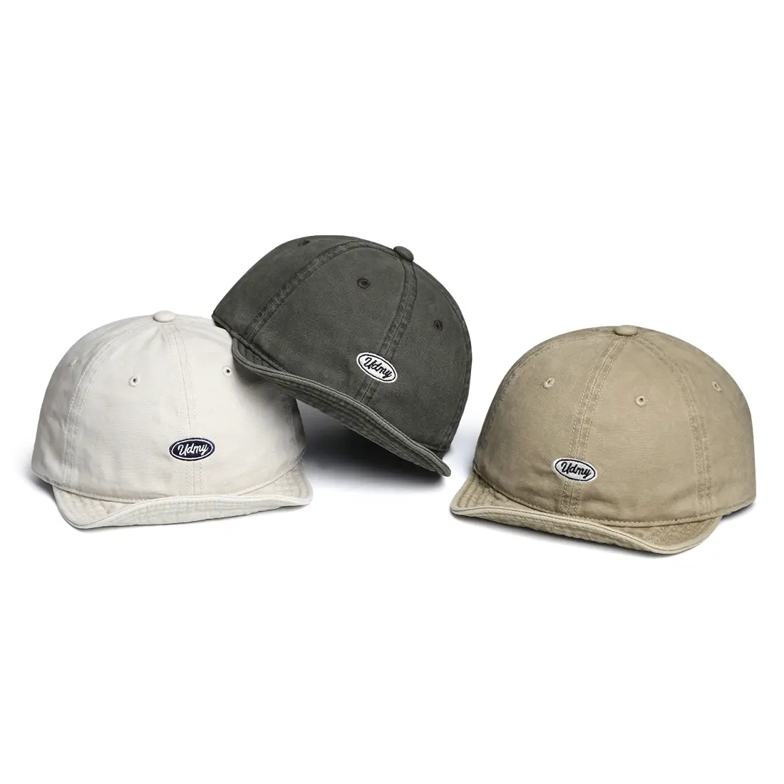 Japanese-style Minimalist Washed And Distressed Soft Brimmed Baseball Cap With Vintage Round Logo And Short Brim For Casual Sun Protection