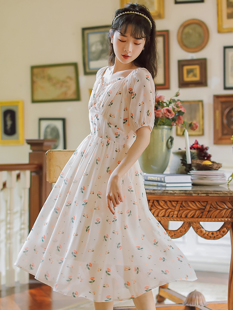 French Floral First Love Chiffon Dress Women's Summer
