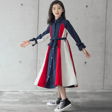 Korean Version of the Big Kids Girls Multi-color Stitching