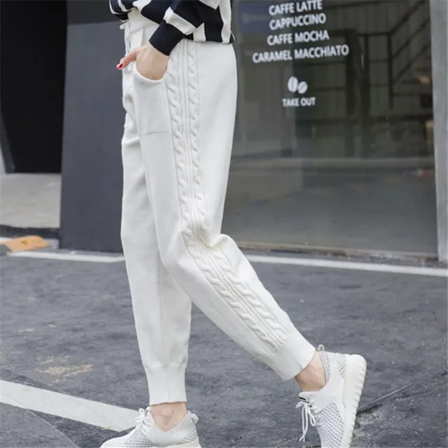 All match Knitted Harem Pants Fashion Solid Color Hemp Lace Thickening White - Shop at LoveMi