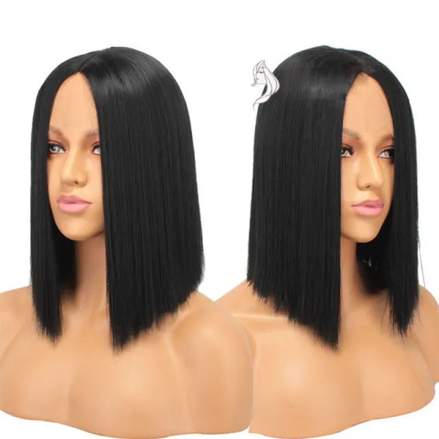 Ladies Black Short Straight Hair Front Lace Chemical Fiber Ls00712In - Shop at LoveMi