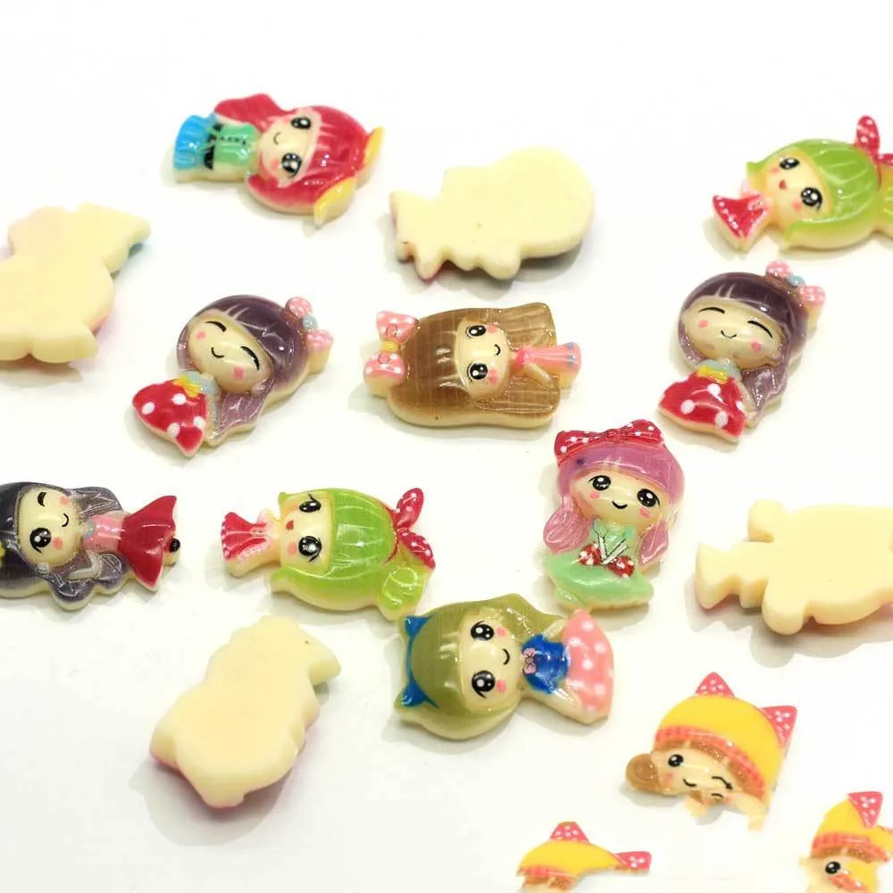 Cute Cartoon Resin Princess Girl Patch Diy Handmade Hair Ring And Hairpins Accessories Phone Case Decorative Material - Mixed Color Random