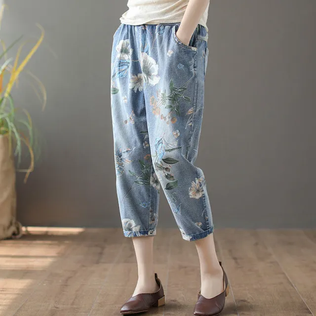 Women's Vintage Print Light Blue Cropped Jeans Light Blue Seven - Shop at LoveMi