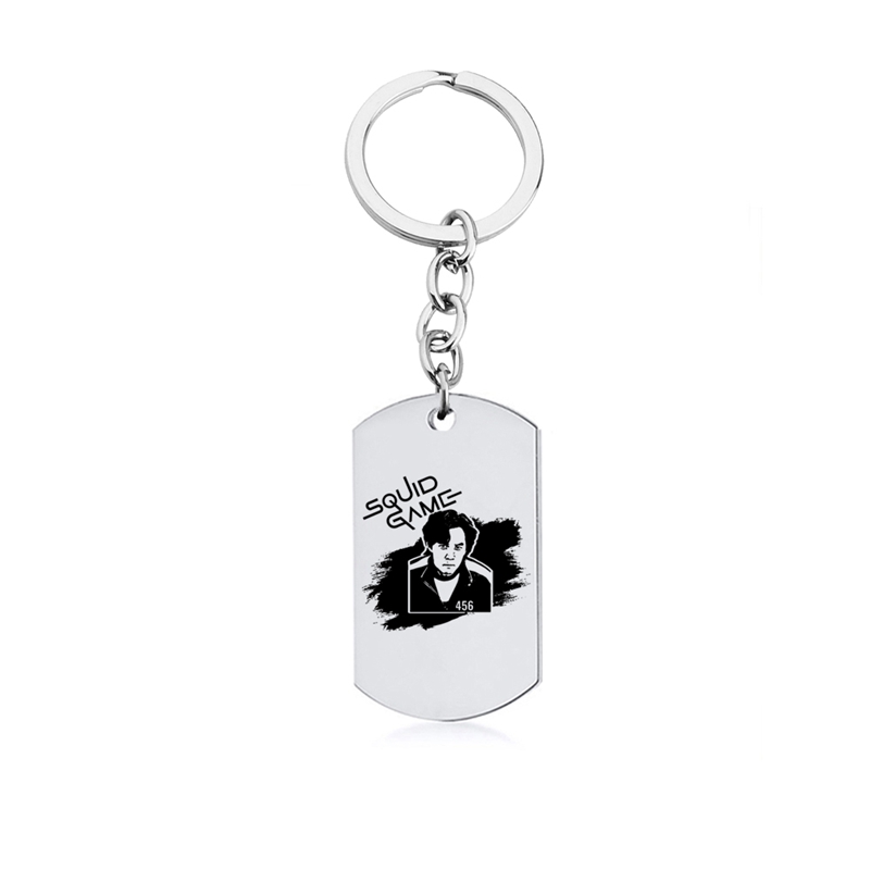 Black Silver Color Squid Game Round Square Triangle Logo Stainless Steel Keychain