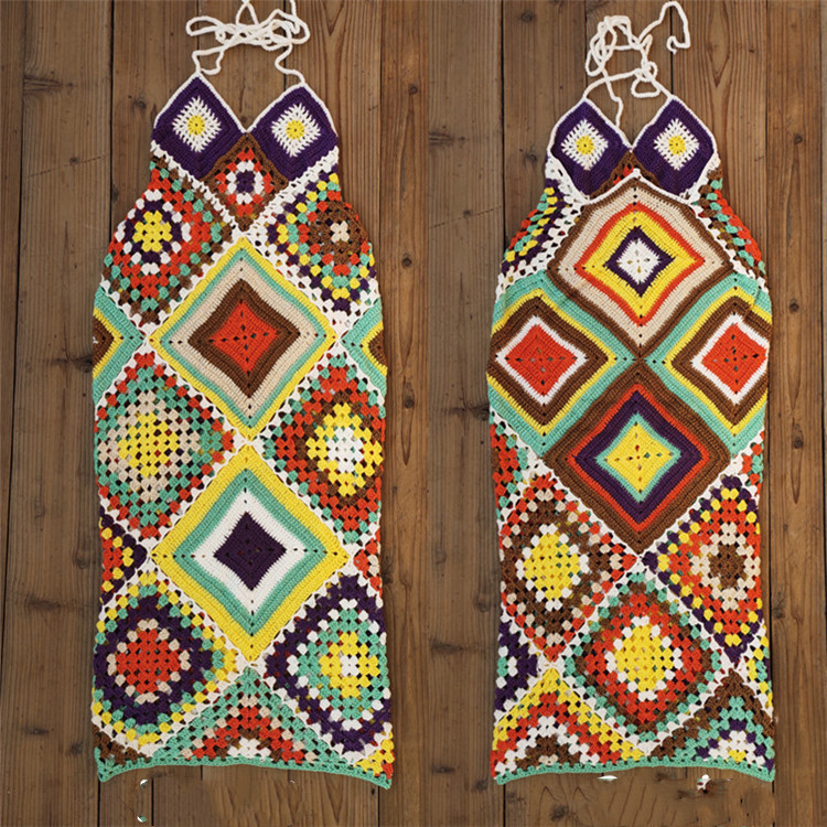 Bohemian Contrast Diamond Beach Holiday Dress