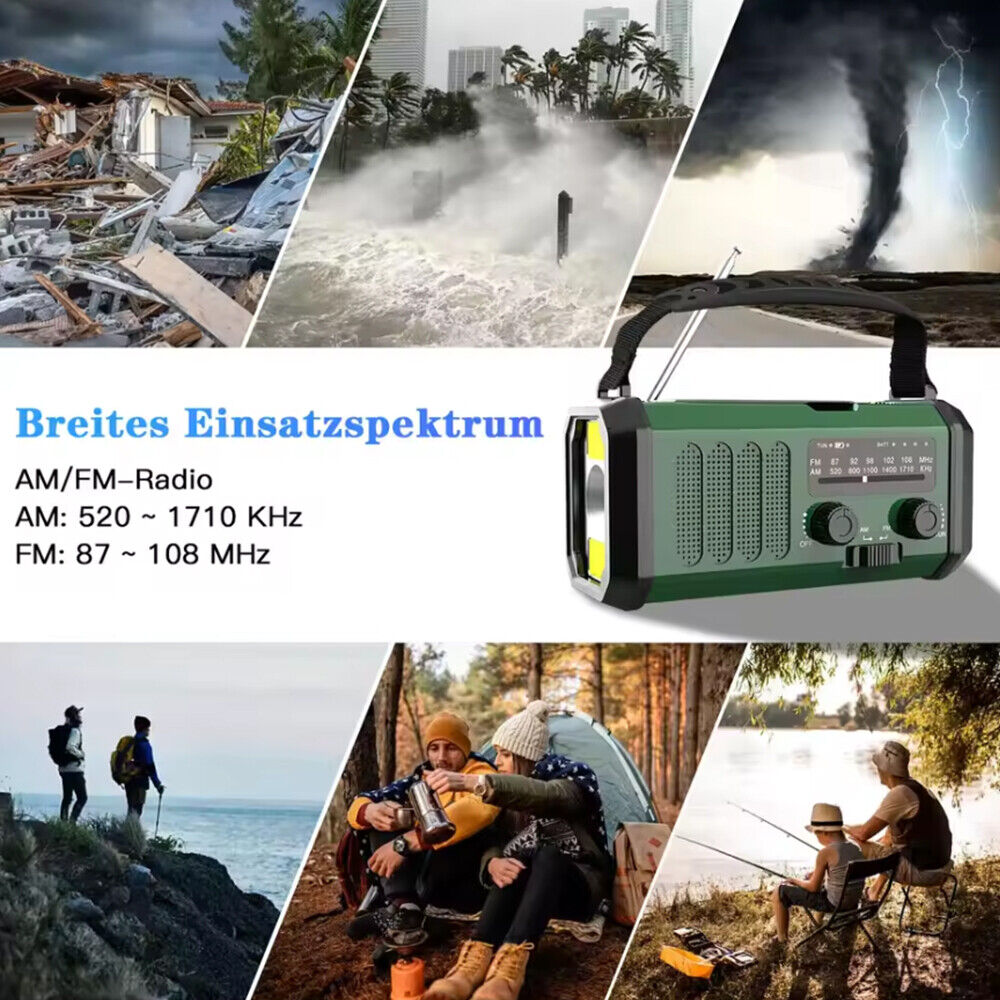 10 0 0 0mAh Wind Up Solar Radio Hand Crank Emergency FM AM USB Charger Led Torch UK