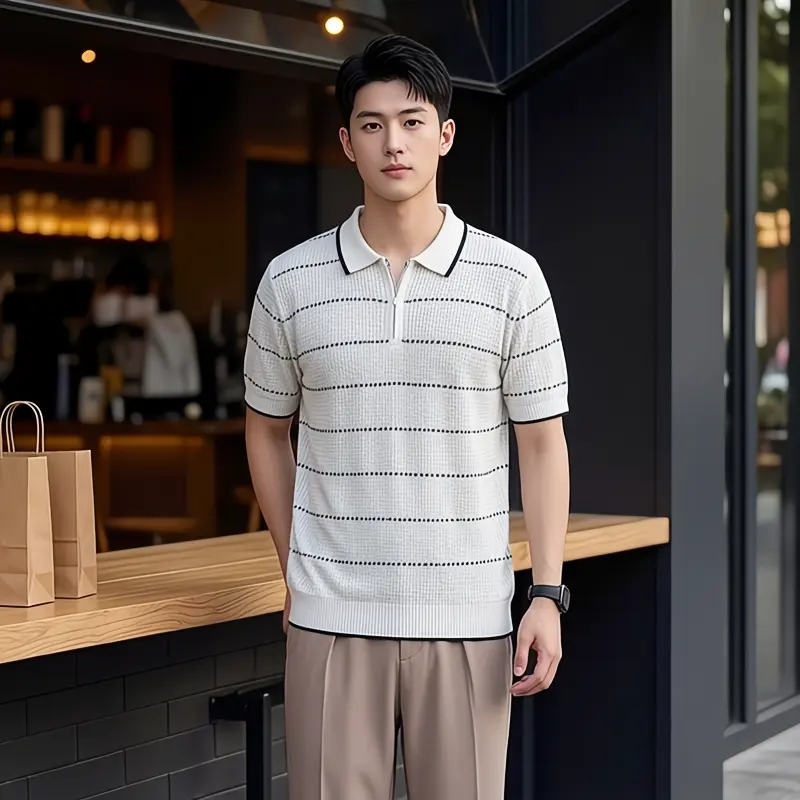 Old Money Style Men's Striped Ice Silk