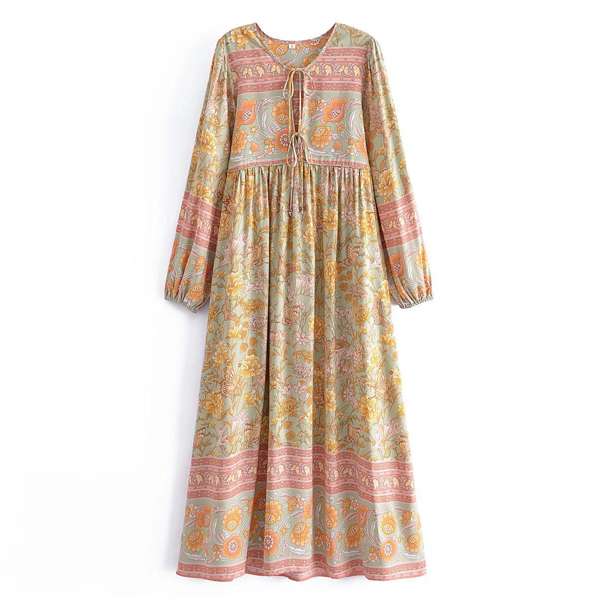 Women's Floral Fringed Bohemian Resort Style Long Dress Yellow - Shop at LoveMi