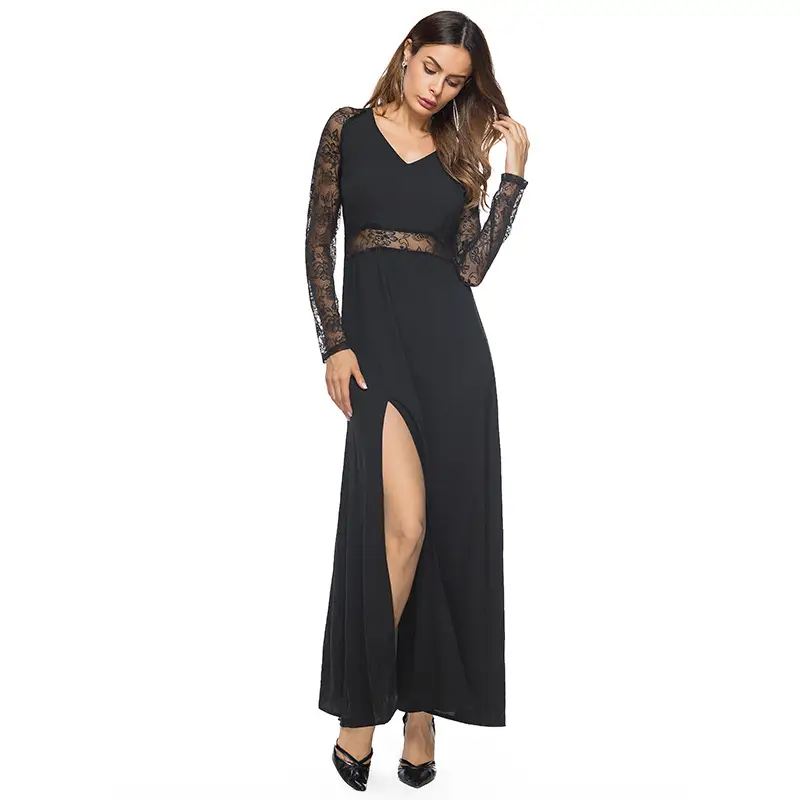 Lace Stitching Perspective Sexy Too Swinging Slim Dress