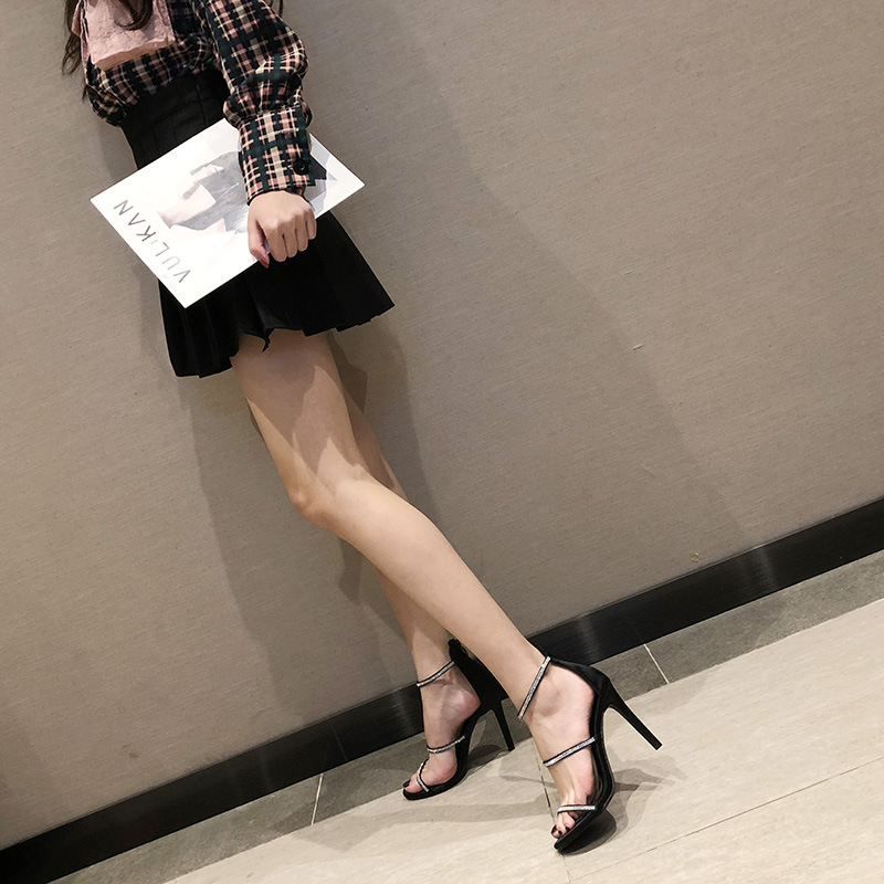 Cross Strap Rhinestone Stiletto Sexy Super High Heel  Toe Roman Sandals Women