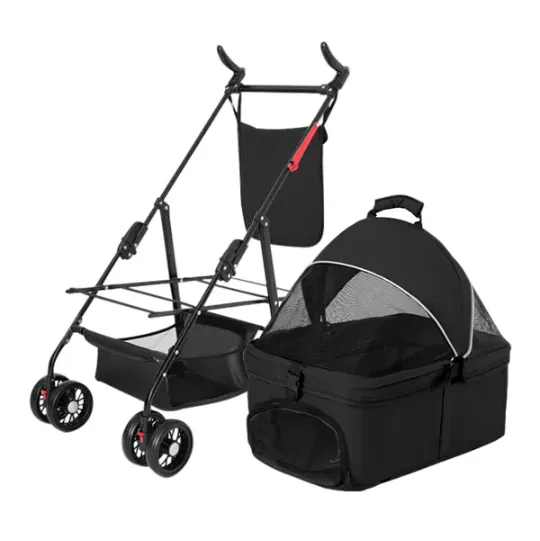 4 Wheels Pet Stroller Foldable Carrier Strolling Cart Travel Jogger Pet Stroller With Removable Liner Storage Basket For Dog Cat Black - Shop at LoveMi