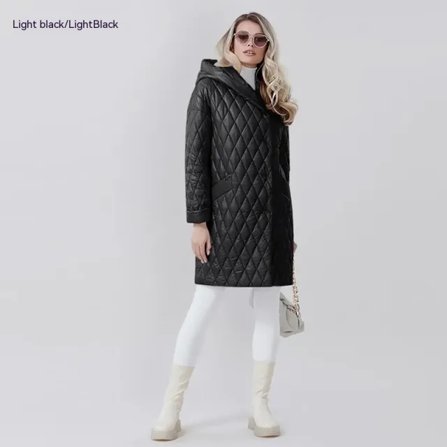 Fashion Woman Cotton Dress Coat Solid Color Hooded Warm Jacket Black - Shop at LoveMi