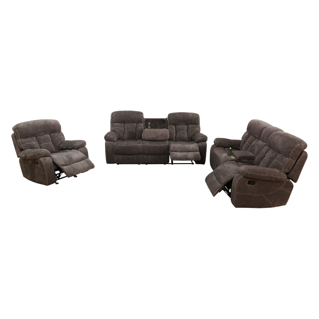 Pickup Only--Brown Cashmere Fleece Living Room Recliner Intelligent 3-Piece Sofa Set