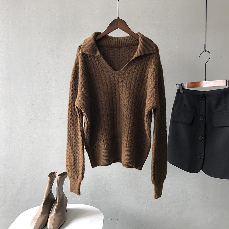 Title 17, Korean Style V Neck Loose Fitting Lazy Knit Top