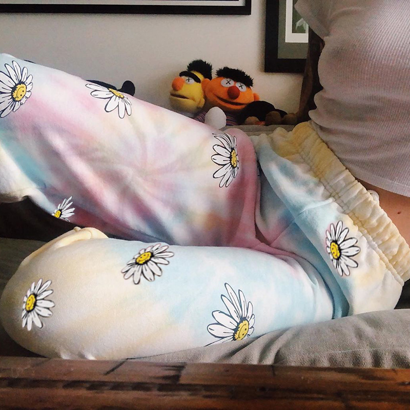 Sweater Material Chrysanthemum Print Trendy Sports Casual Pants