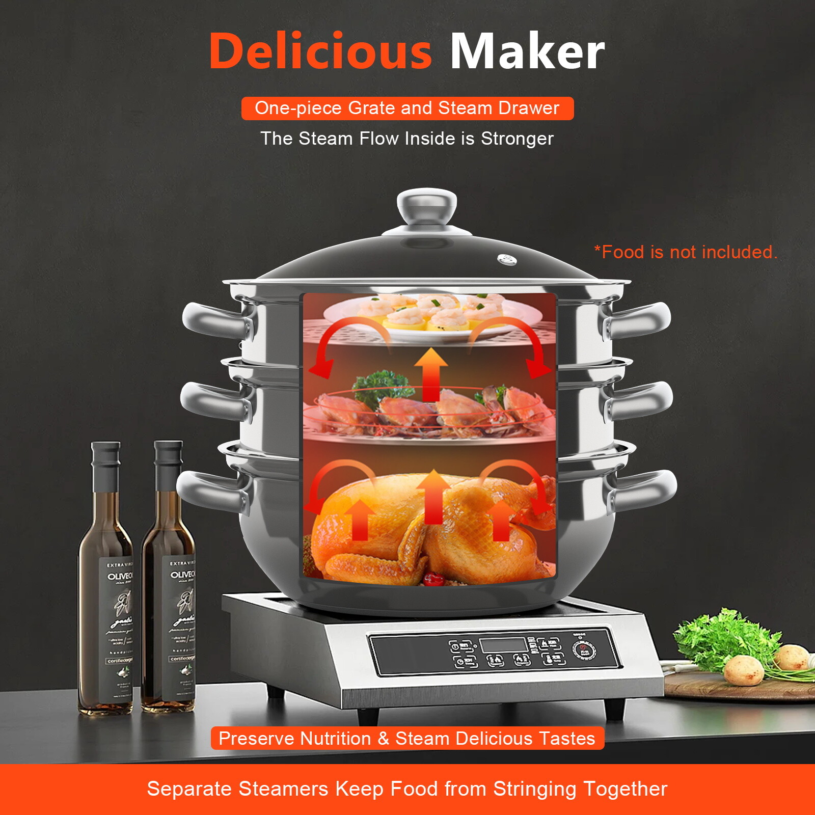 Three Tier Induction Hob Stainless Steel Steamer Steam Pot Cooker Set Glass Lid — image 7
