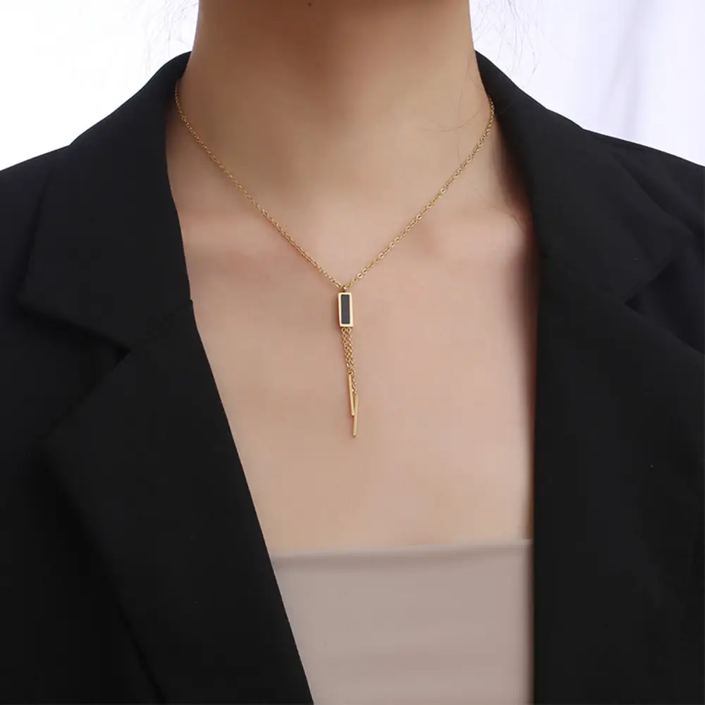 Women's Titanium Steel Rose Gold Long Necklace