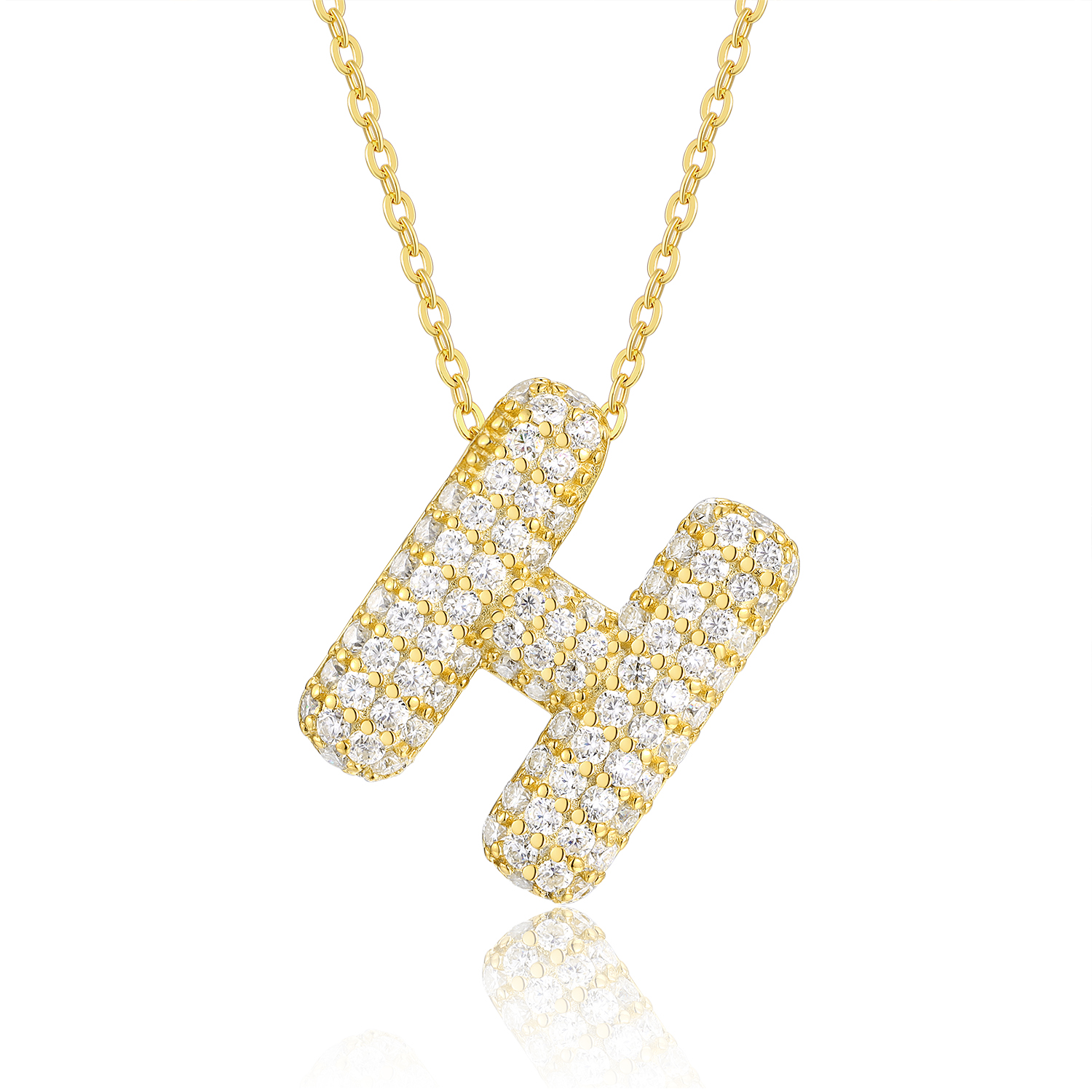 The Bubble Letter H- Set With Top-quality Moissanite S925 Silver And Gold-plated Necklace Pendant, A Fashionable And Trendy Accessory, Can Be Tested With A Diamond Pen - Image 1