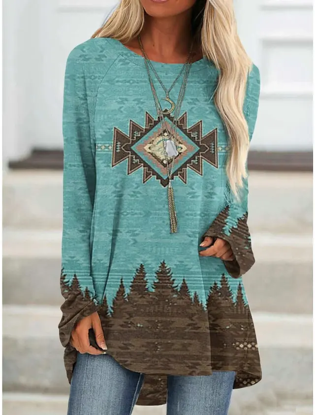 Long T shirt Dress Retro Ethnic Style Color9 S - Shop at LoveMi