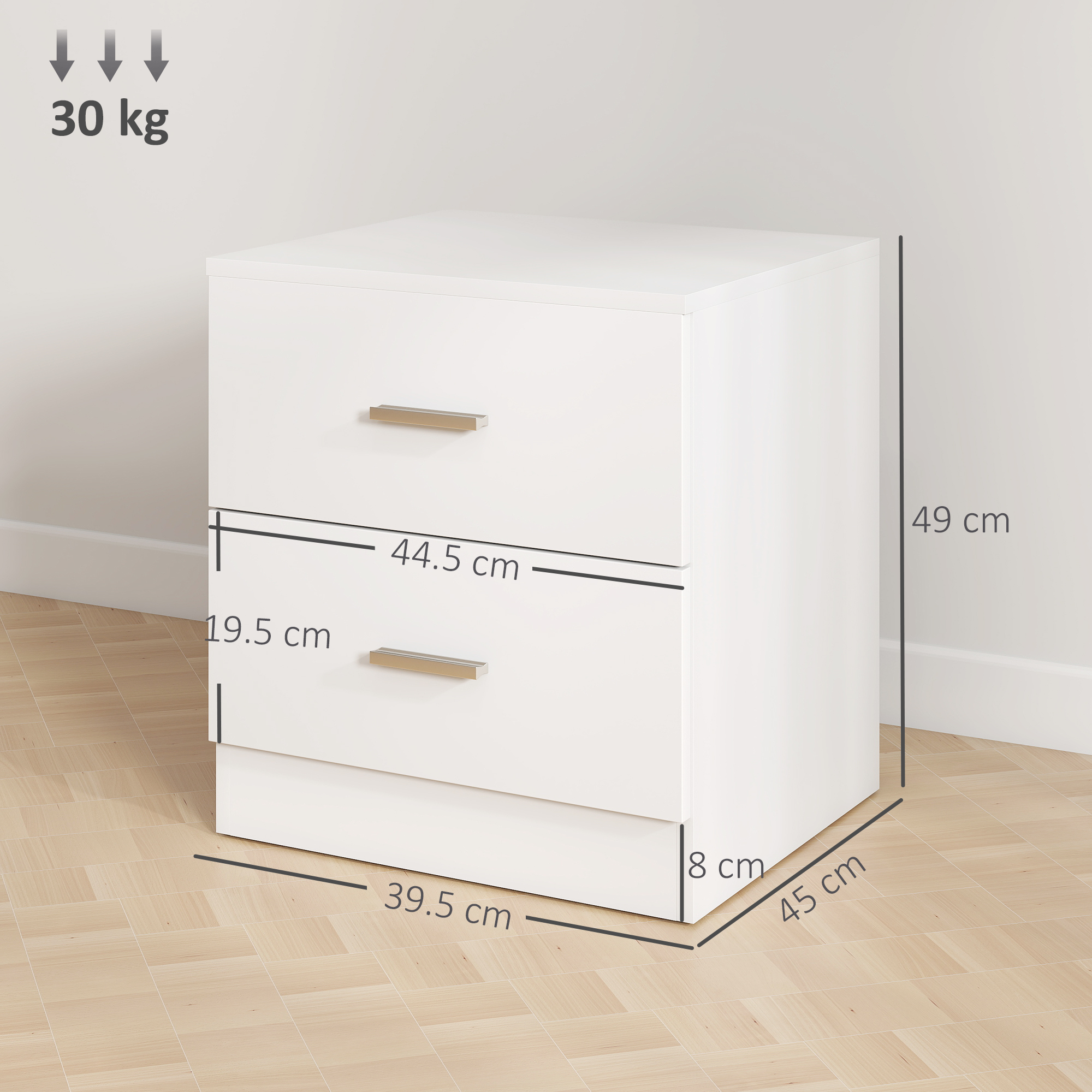 Bedside Table, Small With 2 Drawers And Storage Rack, Modern Bedroom White — image 10