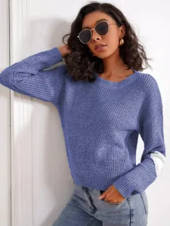 European And American Women's Peach Heart Leisure Pullover Sweater - Denim Blue - View 1