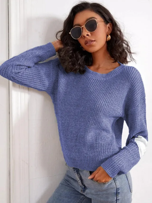 European And American Women's Peach Heart Leisure Pullover Sweater Denim Blue - Shop at LoveMi