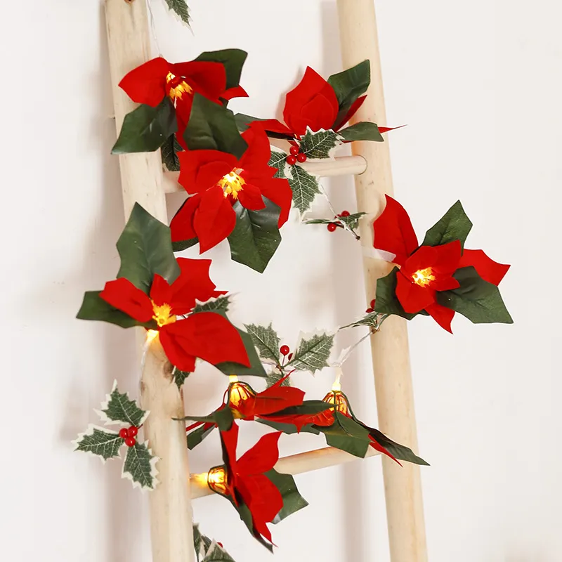 Led First Grade Christmas Lights With Red Flowers And Red Fruits For Home Decor – image 4