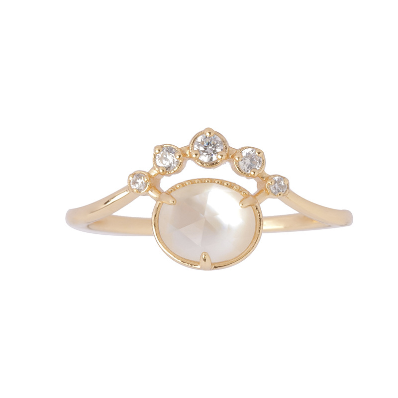 Stick White Shell Double Stone Ring