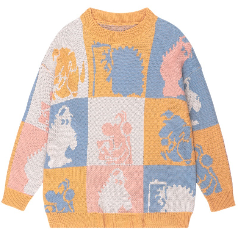 Check Color Contrast Jacquard Casual Loose Heavy Top