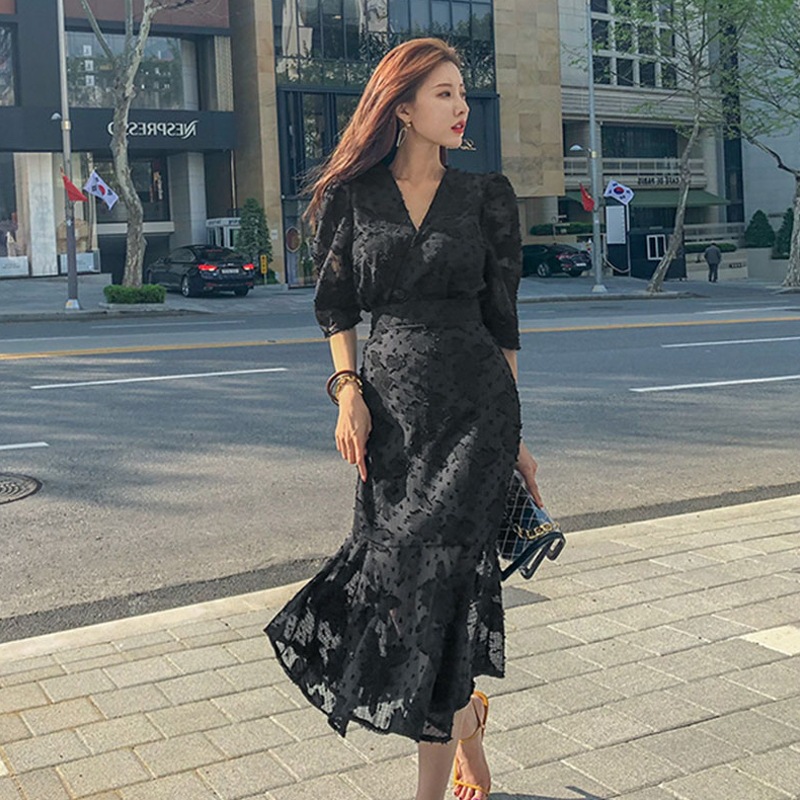 Chiffon V-Neck Fishtail Dress, picture 3 of 6