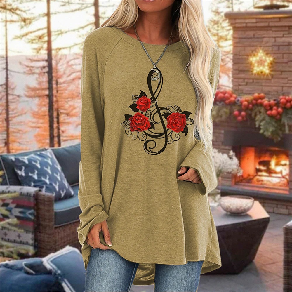 3D Rose Women's T Shirt Round Neck