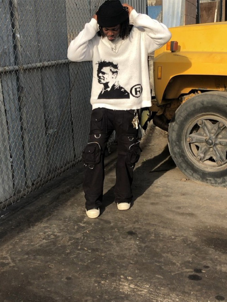 Men's Head Pattern Pullover High-quality Knitted Crewneck Sweater Hoodie Long Sleeves