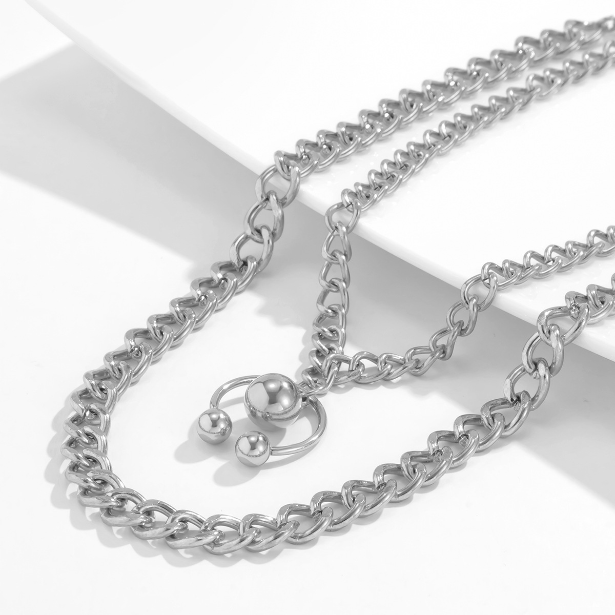 European And American Cross-border Jewelry Geometric Drop Ball U-shaped Set Clavicle Necklace