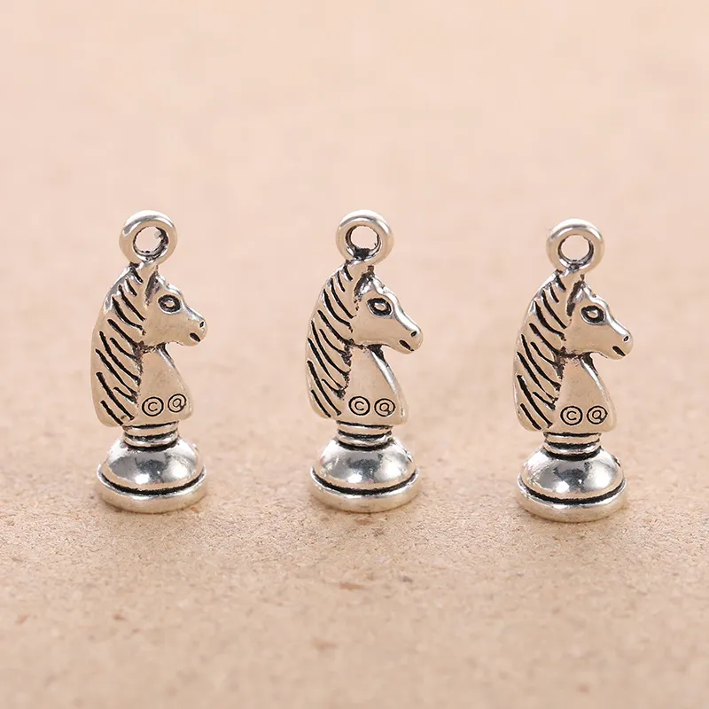 Vintage Alloy Jewelry Accessories Antique Silver Chess Pendant - 43751Style 8X21Mm