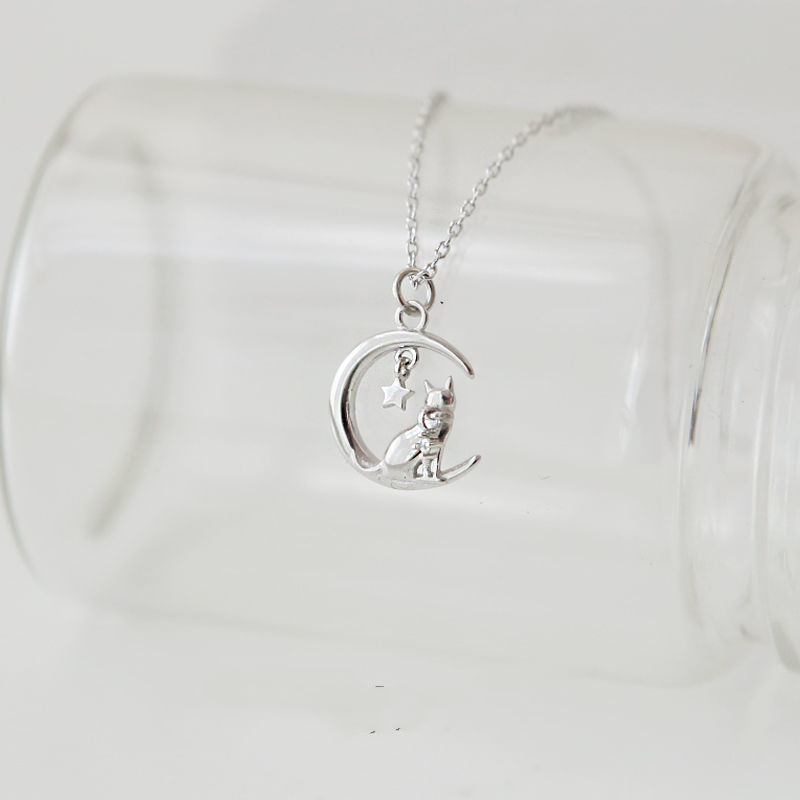 Cat Moon Small Zircon Necklace Female