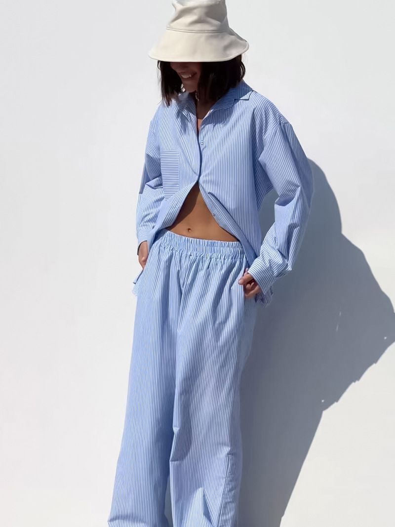 Women's Fashion Striped Shirt And Trousers Suit - Image 2
