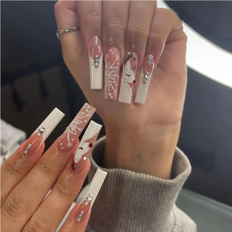 Diamond Deer Snowflake Nail Art, Long Length