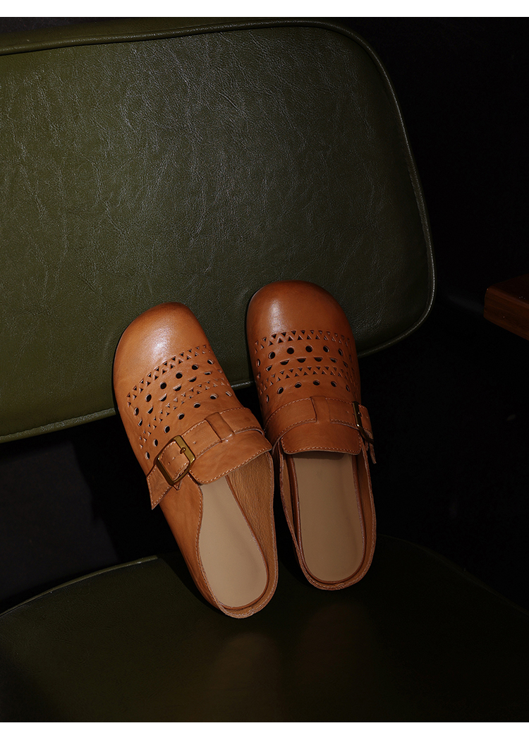 Perforated Buckle Mules Round Toe – Side View – Sarah Express