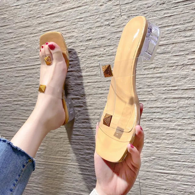 High Heel Slippers Summer New Fashion Trend Korean Version Khaki - Shop at LoveMi