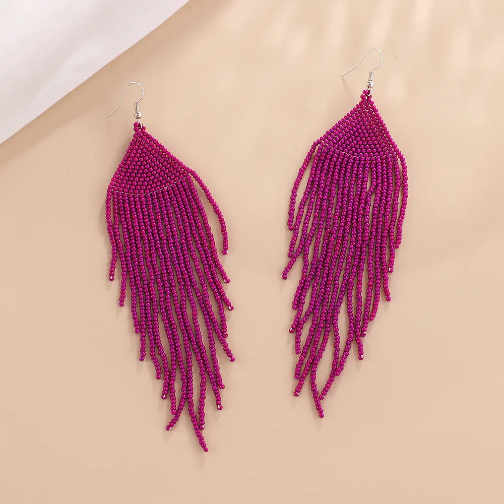 European And American Folk Style Handmade Rice Bead Earrings