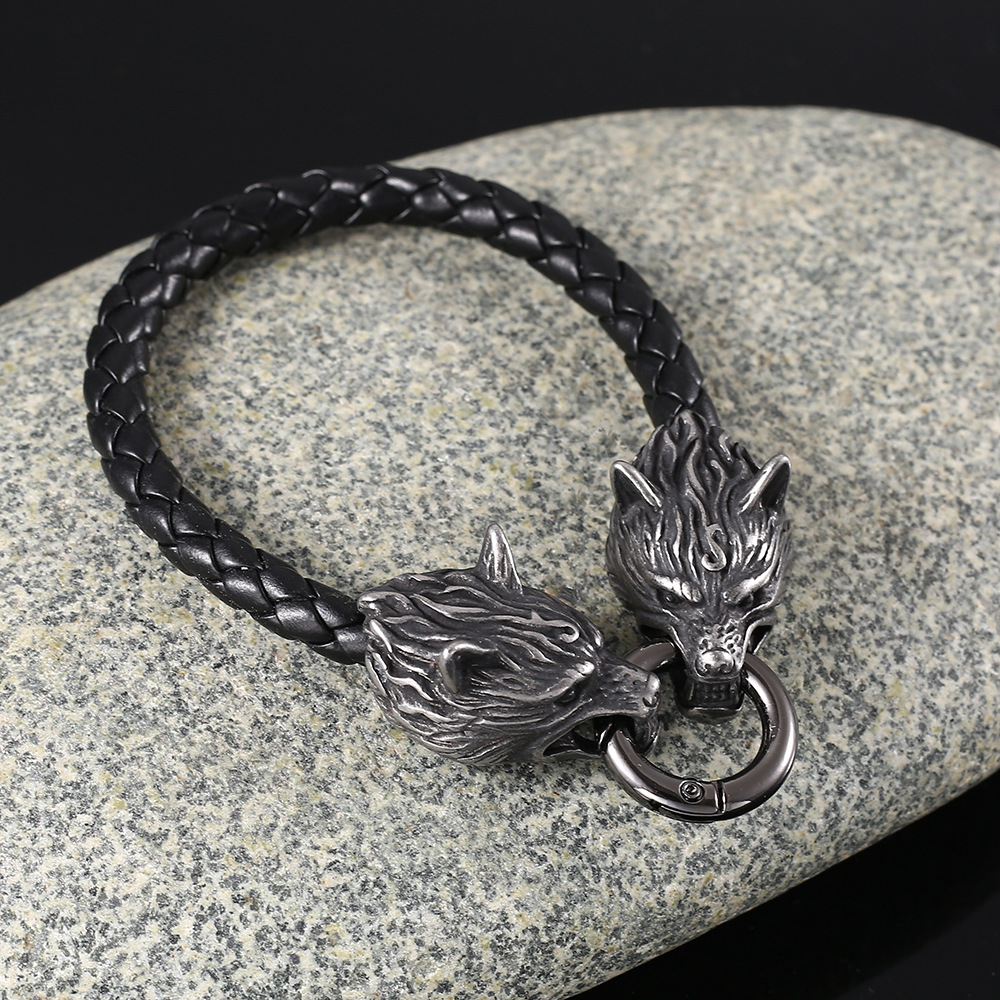 Stainless Steel Nordic Viking Odin Wolf Head Bracelet