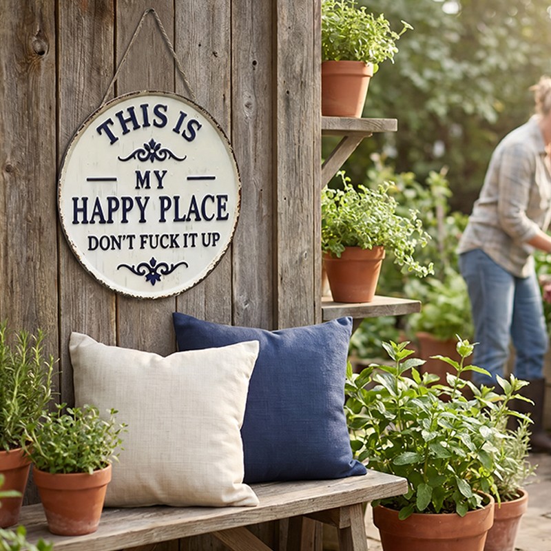 Funny garden metal sign this is my happy place welcome sign