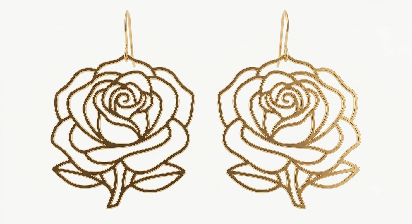 Custom Rose Earrings 24K Gold Plated Silver Floral Dangle Jewelry