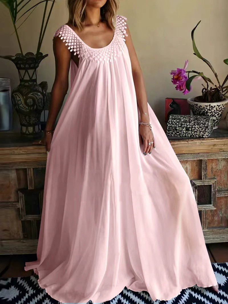 2026 Summer European & American Cross-border Simple Solid Color Elegant Maxi Dress For Amazon & AliExpress