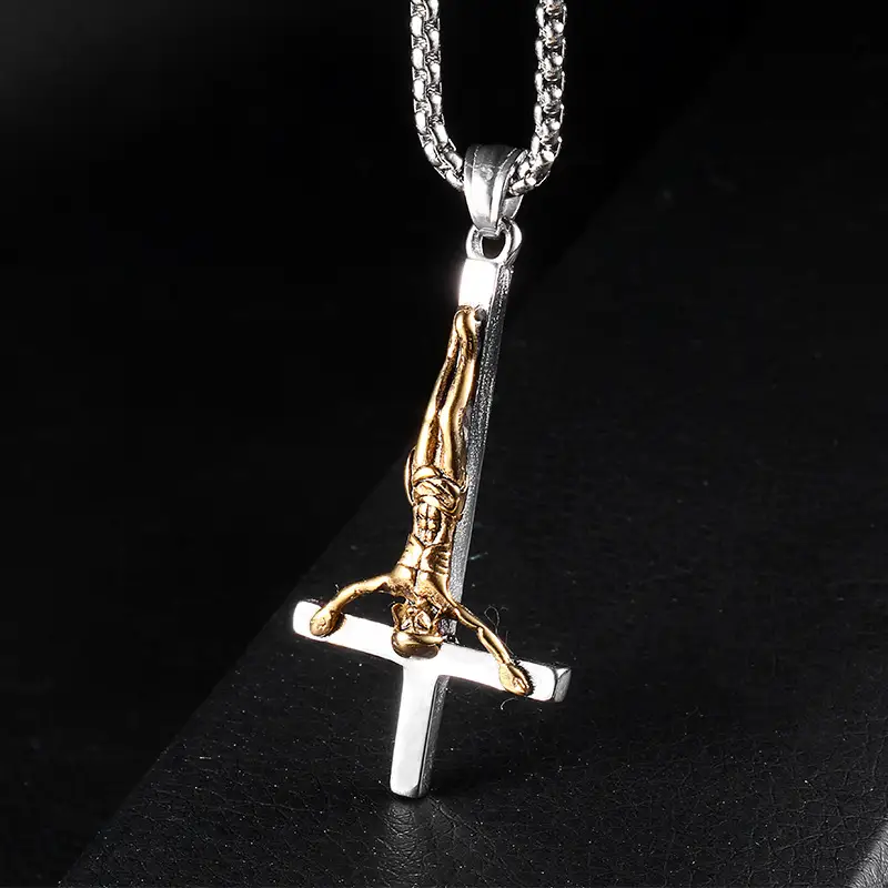 Stainless Steel Personalized Pendant Redemption Inverted Cross Charm Titanium Steel Men's And Women's Necklaces
