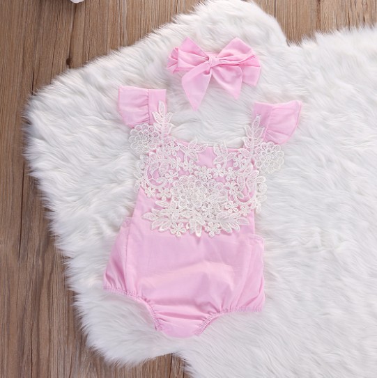 Lace Flower Jumpsuit Triangle Romper Headband