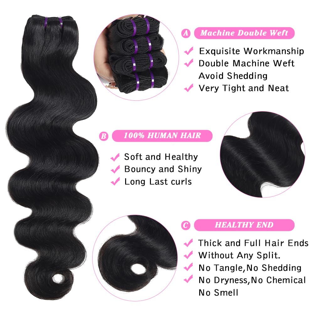 Human Hair Bundle Extensions Body Wave Natural Color — foto 3