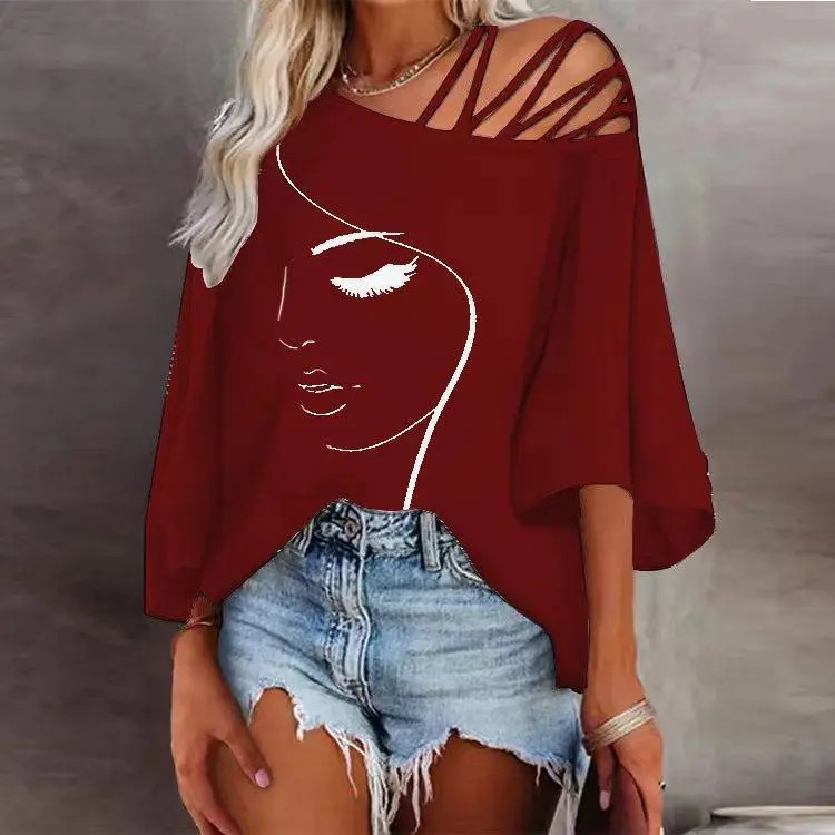 Fashion Stitching Loose Casual Tops For Women - Red