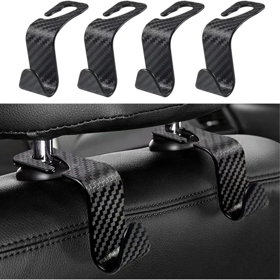 Universal Car Headrest Hooks 2 Units, Hidden Seat Hangers For Purses, Bags, Hats, Coats, Umbrellas And Grocery Bags