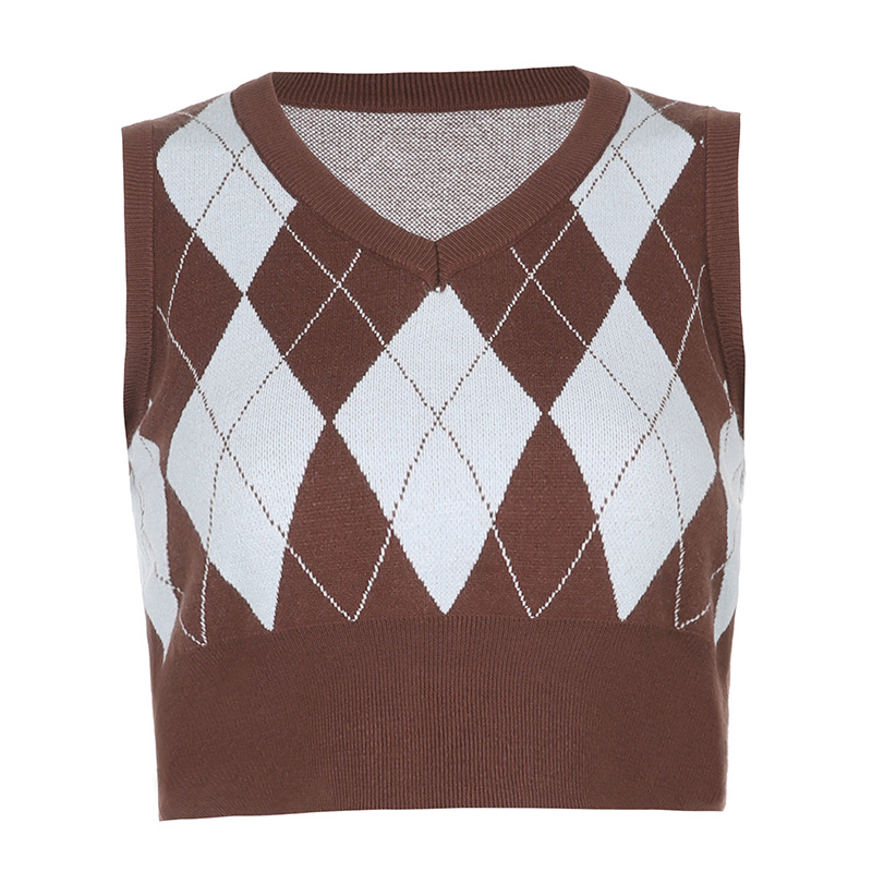 Title 6, V-neck Pullover with Rhombus Check and Wool Bas...